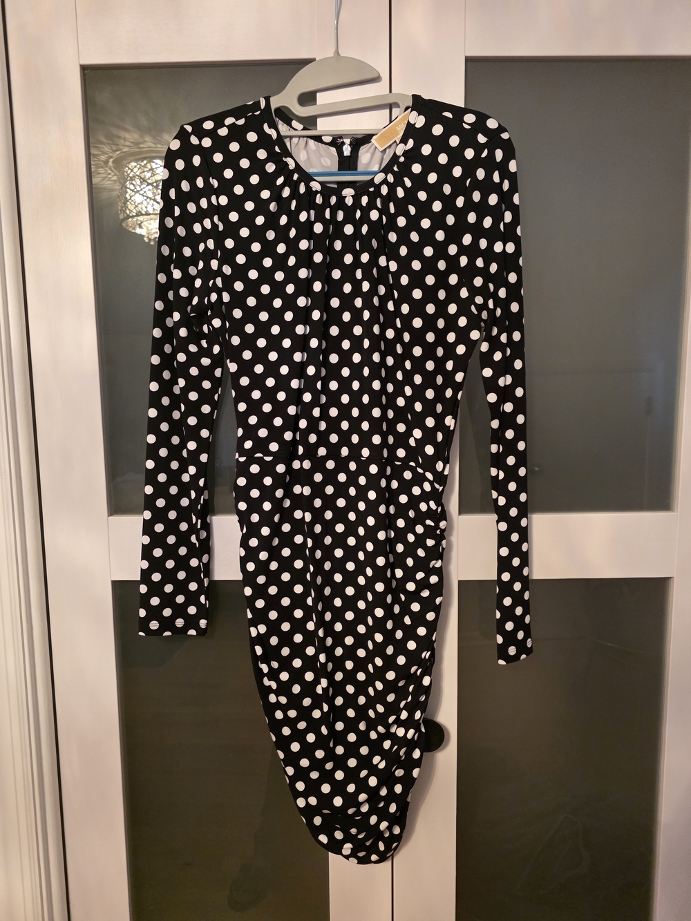 MICHAEL Michael Kors Black and White Polka Dot Long Sleeve Dress